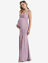 Side View Thumbnail - Suede Rose Wide Strap Square Neck Maternity Trumpet Gown