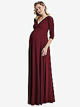 Side View Thumbnail - Cabernet 3/4 Sleeve Wrap Bodice Maternity Dress