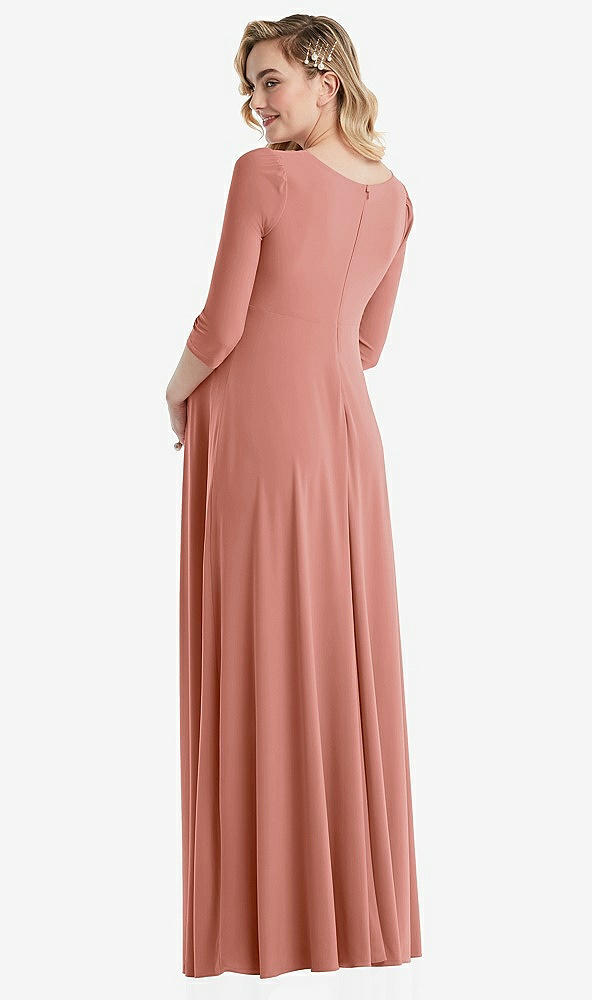 Back View - Desert Rose 3/4 Sleeve Wrap Bodice Maternity Dress