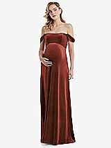 Front View Thumbnail - Auburn Moon Off-the-Shoulder Flounce Sleeve Velvet Maternity Dress