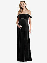 Front View Thumbnail - Black Off-the-Shoulder Flounce Sleeve Velvet Maternity Dress