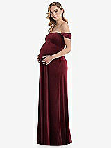Side View Thumbnail - Cabernet Off-the-Shoulder Flounce Sleeve Velvet Maternity Dress