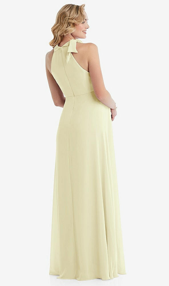 Back View - Butter Yellow Scarf Tie High Neck Halter Chiffon Maternity Dress