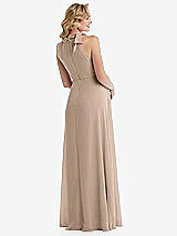 Rear View Thumbnail - Topaz Scarf Tie High Neck Halter Chiffon Maternity Dress