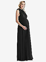 Side View Thumbnail - Black Scarf Tie High Neck Halter Chiffon Maternity Dress