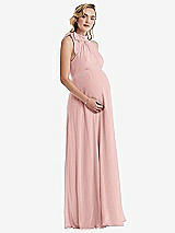 Side View Thumbnail - Rose Scarf Tie High Neck Halter Chiffon Maternity Dress