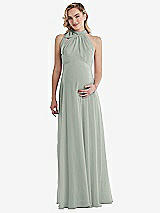 Front View Thumbnail - Willow Green Scarf Tie High Neck Halter Chiffon Maternity Dress