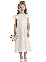 Front View Thumbnail - Ivory Flutter Sleeve Ruffle-Hem Satin Flower Girl Dress