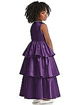 Rear View Thumbnail - Majestic Jewel Neck Tiered Skirt Satin Flower Girl Dress