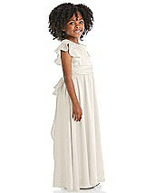 Side View Thumbnail - Ivory Ruffle Flutter Sleeve Whisper Satin Flower Girl Dress