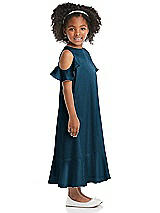 Side View Thumbnail - Atlantic Blue Ruffled Cold Shoulder Flower Girl Dress