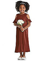 Front View Thumbnail - Auburn Moon Ruffled Cold Shoulder Flower Girl Dress