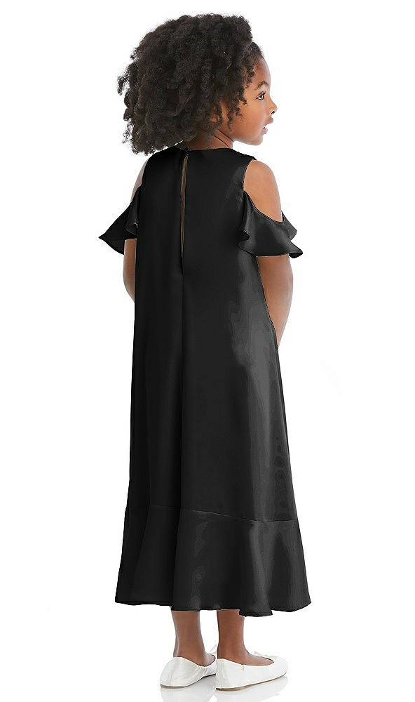 Back View - Black Ruffled Cold Shoulder Flower Girl Dress