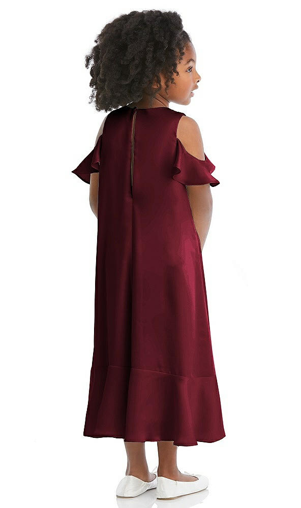 Back View - Cabernet Ruffled Cold Shoulder Flower Girl Dress
