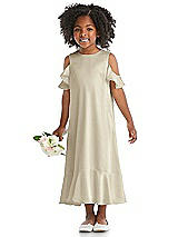 Alt View 1 Thumbnail - Champagne Ruffled Cold Shoulder Flower Girl Dress