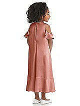 Rear View Thumbnail - Desert Rose Ruffled Cold Shoulder Flower Girl Dress