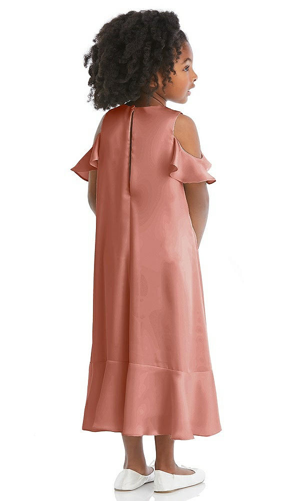 Back View - Desert Rose Ruffled Cold Shoulder Flower Girl Dress