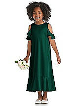 Alt View 1 Thumbnail - Hunter Green Ruffled Cold Shoulder Flower Girl Dress
