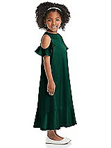 Side View Thumbnail - Hunter Green Ruffled Cold Shoulder Flower Girl Dress