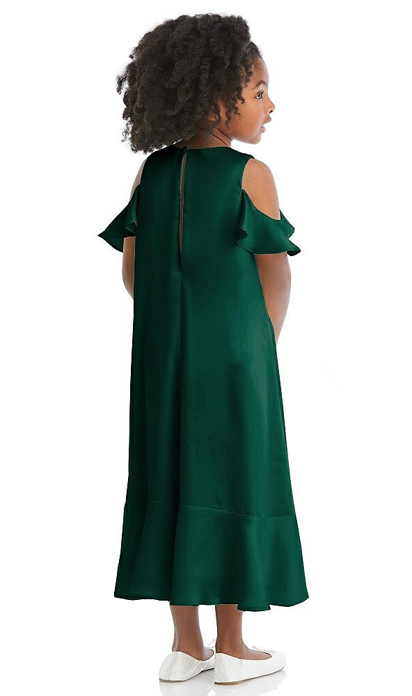 Back View - Hunter Green Ruffled Cold Shoulder Flower Girl Dress