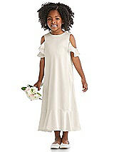 Alt View 1 Thumbnail - Ivory Ruffled Cold Shoulder Flower Girl Dress