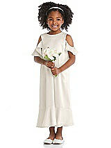 Front View Thumbnail - Ivory Ruffled Cold Shoulder Flower Girl Dress