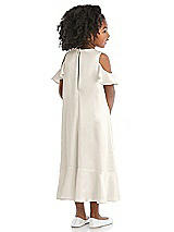 Rear View Thumbnail - Ivory Ruffled Cold Shoulder Flower Girl Dress