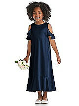 Alt View 1 Thumbnail - Midnight Navy Ruffled Cold Shoulder Flower Girl Dress