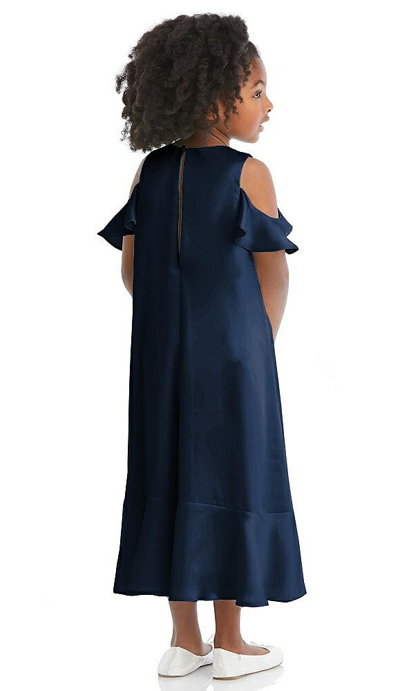 Back View - Midnight Navy Ruffled Cold Shoulder Flower Girl Dress