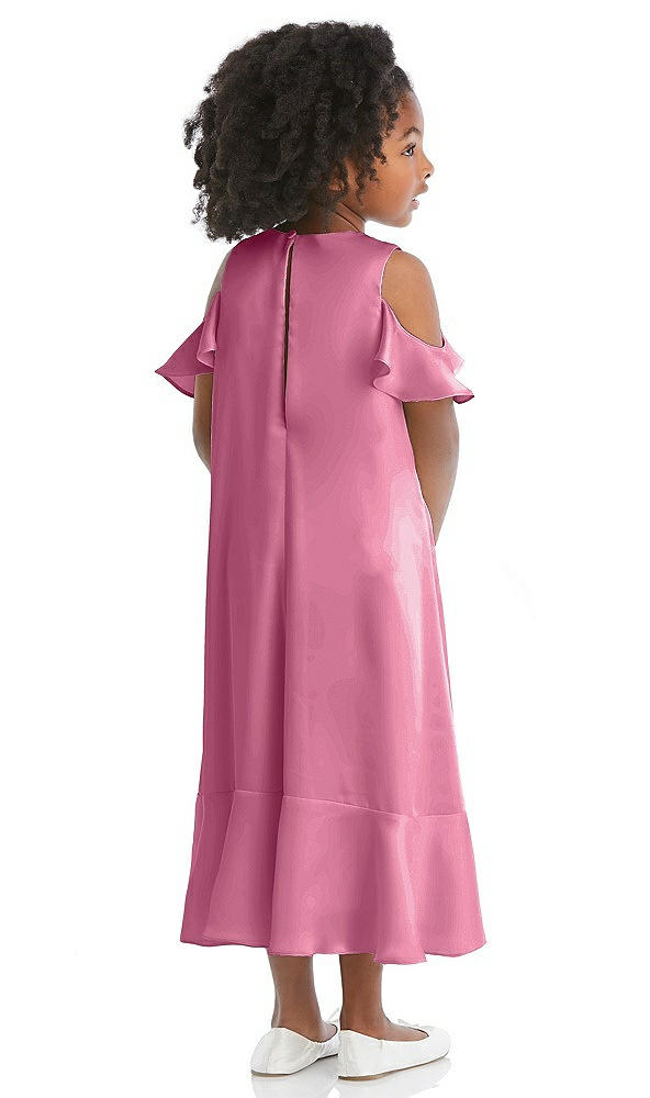 Back View - Orchid Pink Ruffled Cold Shoulder Flower Girl Dress