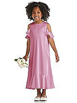 Alt View 1 Thumbnail - Powder Pink Ruffled Cold Shoulder Flower Girl Dress