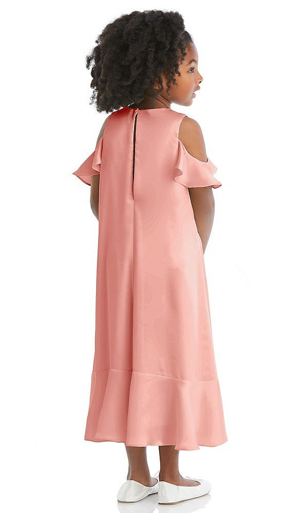Back View - Rose Ruffled Cold Shoulder Flower Girl Dress