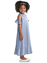 Side View Thumbnail - Sky Blue Ruffled Cold Shoulder Flower Girl Dress