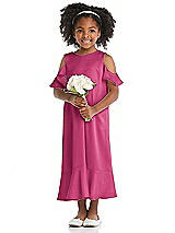 Front View Thumbnail - Tea Rose Ruffled Cold Shoulder Flower Girl Dress