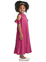 Side View Thumbnail - Tea Rose Ruffled Cold Shoulder Flower Girl Dress