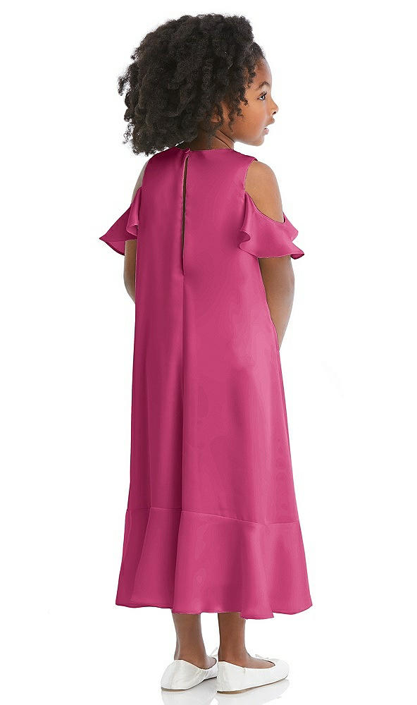 Back View - Tea Rose Ruffled Cold Shoulder Flower Girl Dress