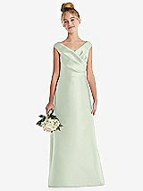 Front View Thumbnail - Mint Green Off-the-Shoulder Draped Wrap Satin Junior Bridesmaid Dress