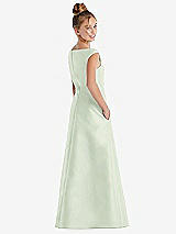 Rear View Thumbnail - Mint Green Off-the-Shoulder Draped Wrap Satin Junior Bridesmaid Dress