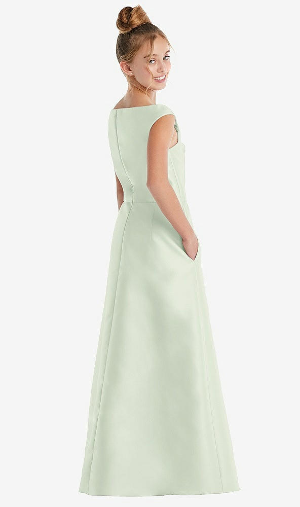 Back View - Mint Green Off-the-Shoulder Draped Wrap Satin Junior Bridesmaid Dress