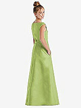 Rear View Thumbnail - Mojito Off-the-Shoulder Draped Wrap Satin Junior Bridesmaid Dress