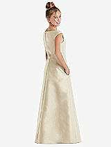 Rear View Thumbnail - Champagne Off-the-Shoulder Draped Wrap Satin Junior Bridesmaid Dress