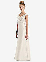 Side View Thumbnail - Ivory Off-the-Shoulder Draped Wrap Satin Junior Bridesmaid Dress