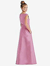 Rear View Thumbnail - Powder Pink Off-the-Shoulder Draped Wrap Satin Junior Bridesmaid Dress