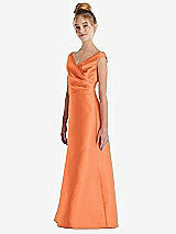 Side View Thumbnail - Portofino Orange Off-the-Shoulder Draped Wrap Satin Junior Bridesmaid Dress