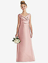 Front View Thumbnail - Rose Off-the-Shoulder Draped Wrap Satin Junior Bridesmaid Dress