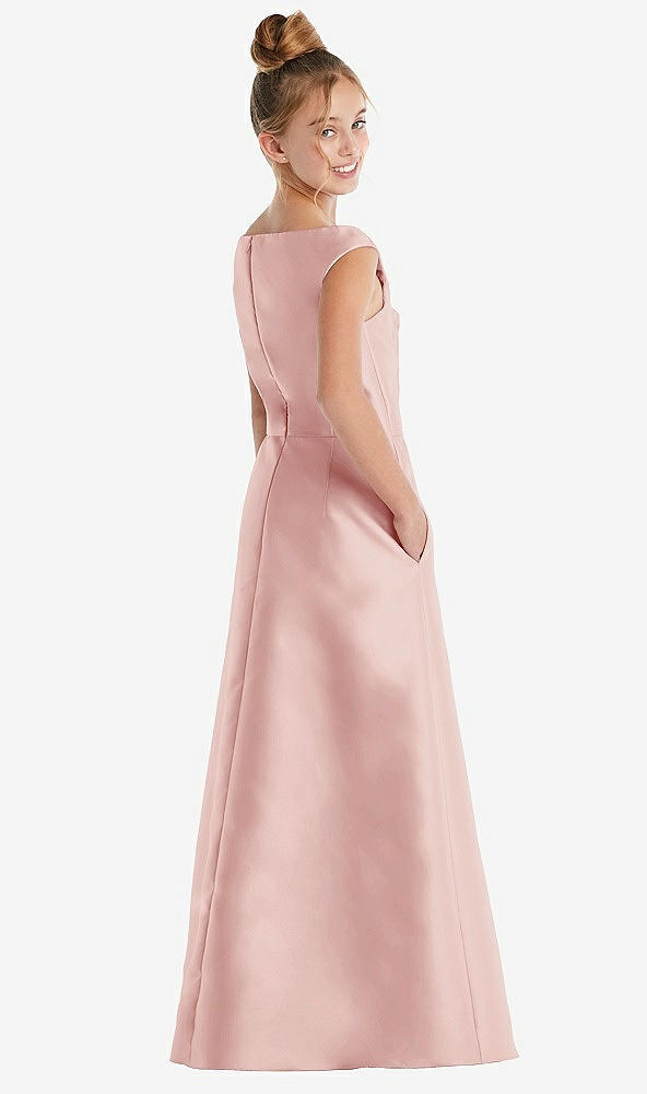 Back View - Rose Off-the-Shoulder Draped Wrap Satin Junior Bridesmaid Dress