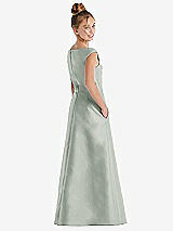 Rear View Thumbnail - Willow Green Off-the-Shoulder Draped Wrap Satin Junior Bridesmaid Dress