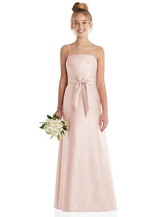 Spaghetti Strap Satin Junior Bridesmaid Dress with Mini Sash