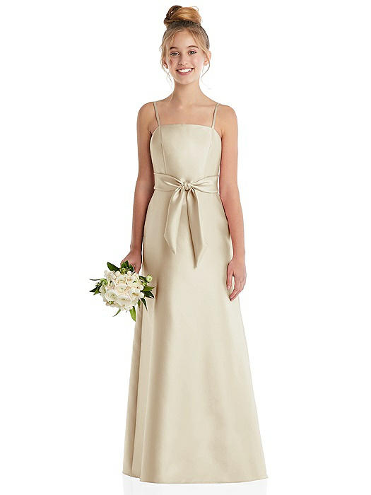 Spaghetti Strap Satin Junior Bridesmaid Dress with Mini Sash