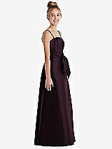 Side View Thumbnail - Deep Plum Spaghetti Strap Satin Junior Bridesmaid Dress with Mini Sash